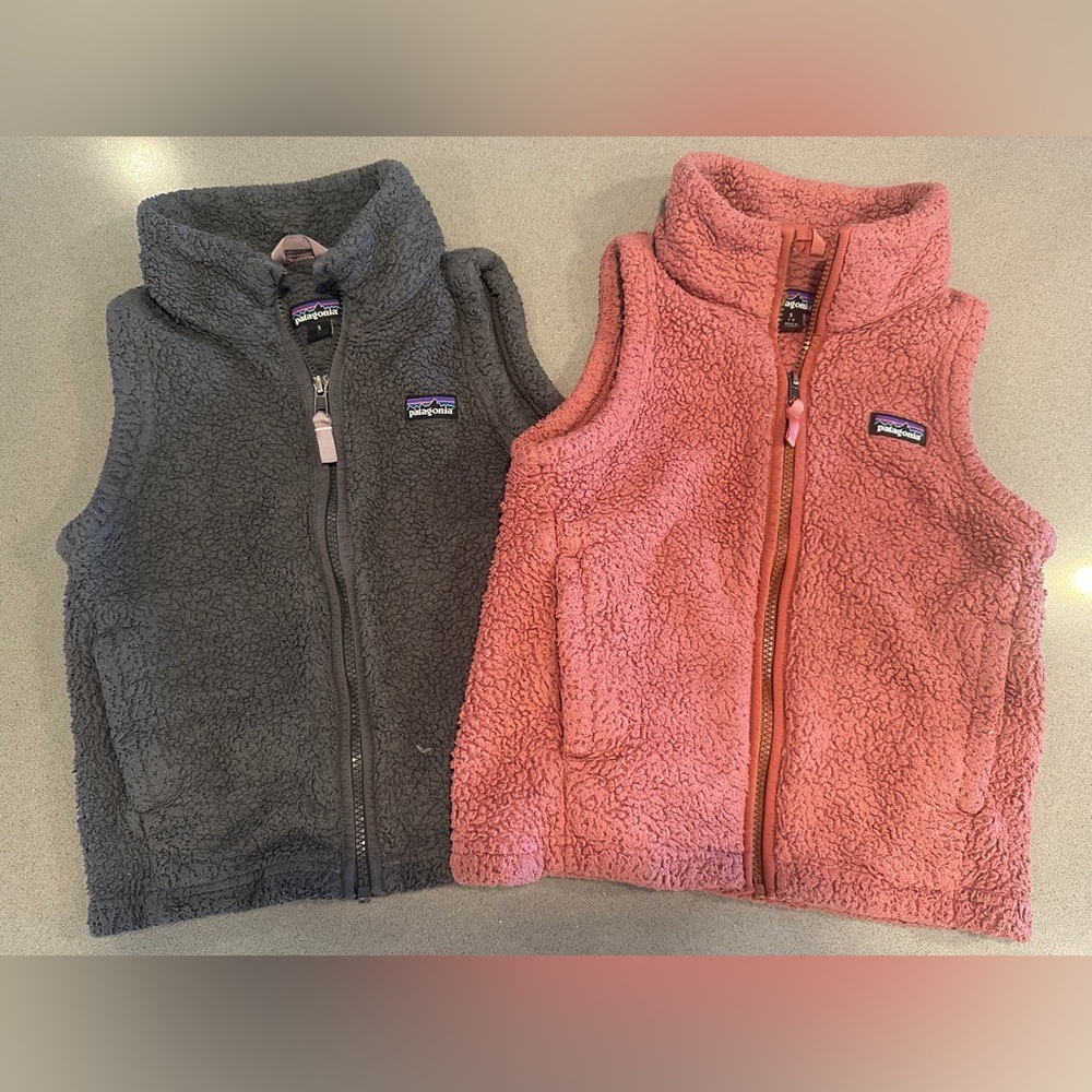 Patagonia Kids Gray and Pink Fleece Vests